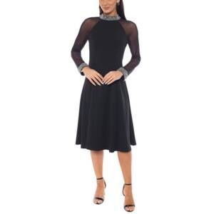 NEW OLEG CASSINI women's embellished high mock neckline dress in black